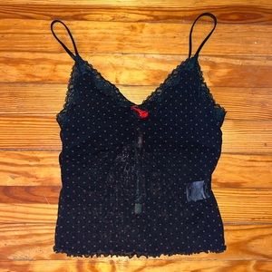 L.A.M.B. black red polkadot mesh camisole club loungewear lace trim self bra M